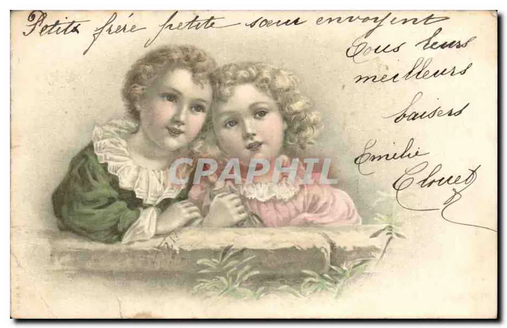 Deux petites sœurs — scène d'envoi de vœux — éditeur non visible - Frente
