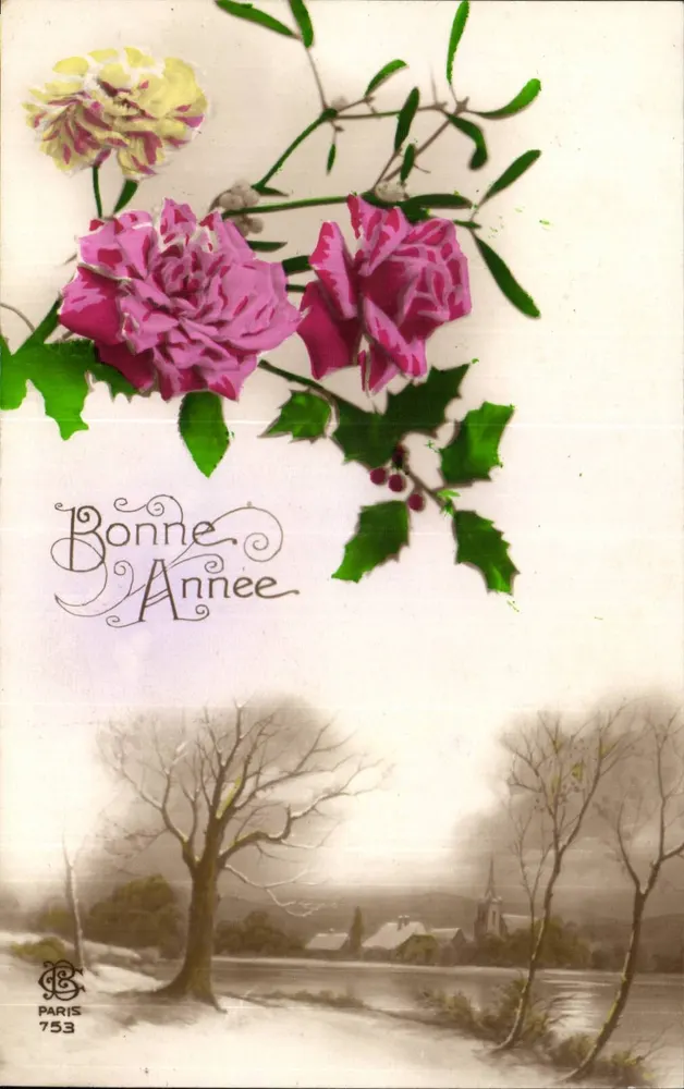 Blumen und Winterlandschaft — Frohe Weihnachten — Paris 753 - Vorderseite