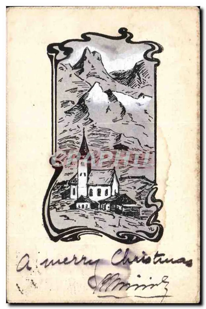 Bergblick mit Kirche — Weihnachtskarte — Verlag: GraphiL - Vorderseite