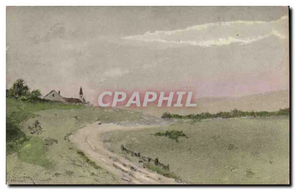 Vista de un pueblo con iglesia — Calle serpenteante — Editor A.5, serie 632 - Anverso