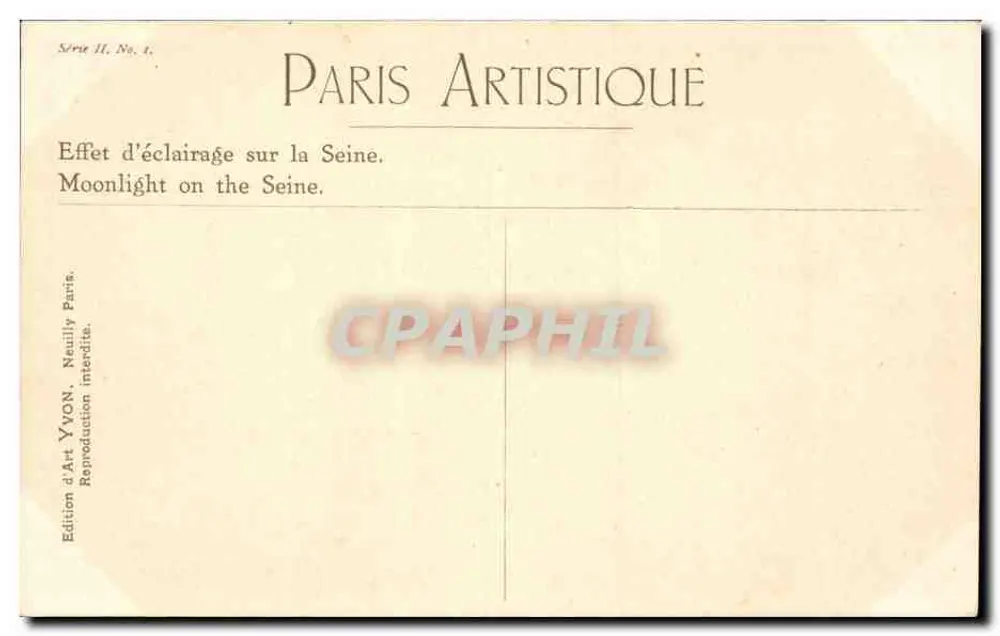 Paris — Efeito de iluminação sobre a Sena — YVON, Série II, No. 1 - Verso