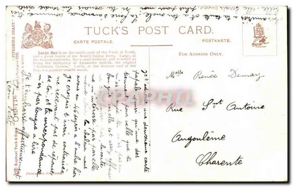 Retorno da pesca — Largo Bay-Tifeshire — Tuck's Post Card - Verso