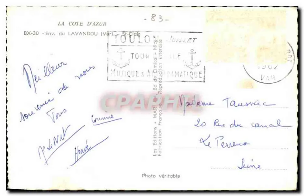 As proximidades de Lavandou (Var) — vista da baía e das colinas — Les Editions de la Côte d'Azur, n° BX-30 - Verso