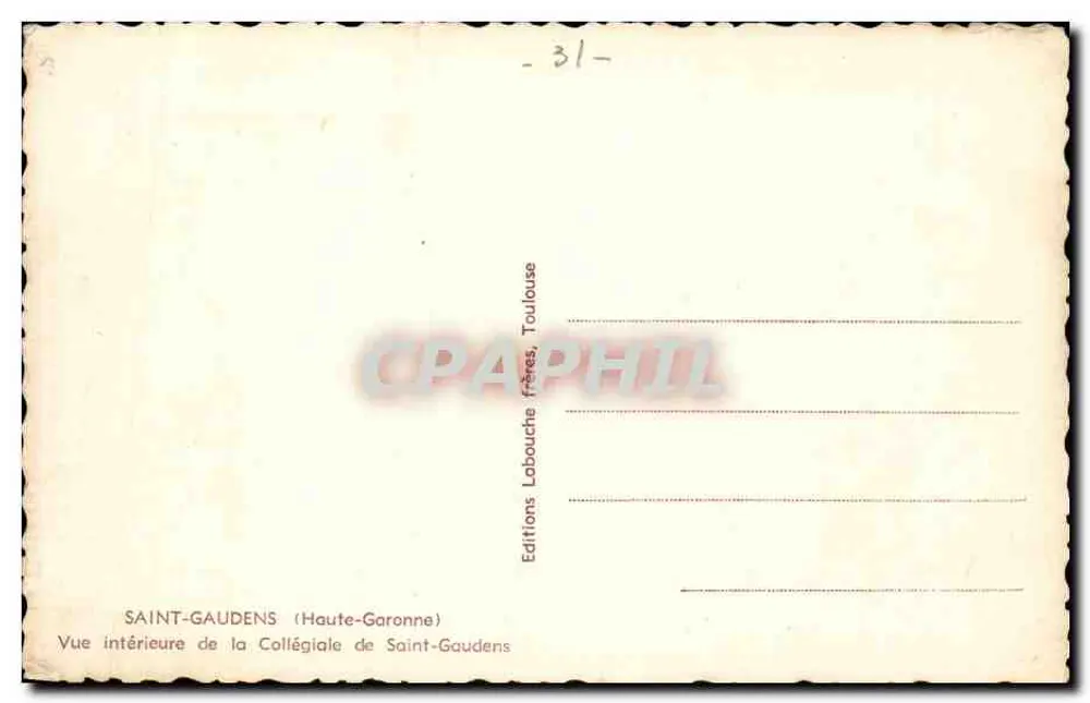 Innenansicht der Kollegiatekirche von Saint-Gaudens — Haute-Garonne — Editions Labouche Frères, Toulouse - Rückseite