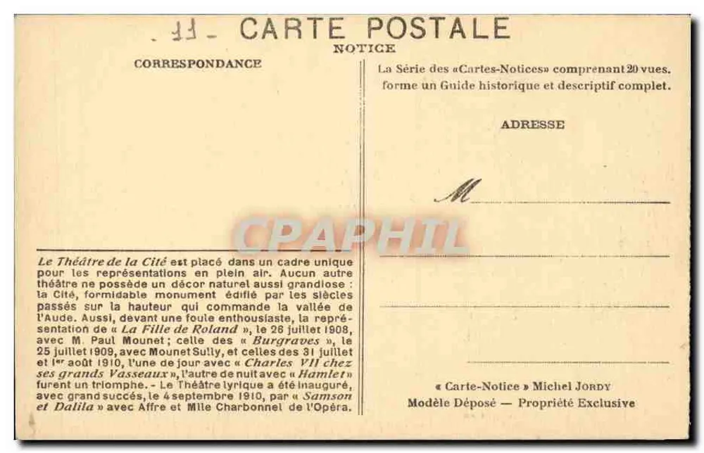 Theater der Stadt — Carcassonne — Hinweis — Michel Jordy n°19 - Rückseite