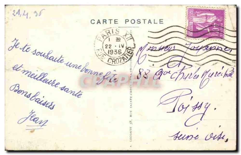 Paris — Praça da Bastilha — Au Bucheron - Verso