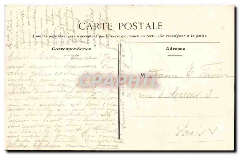 Lycée Lamartine, 121, Faubourg Poissonnière, Paris — La Tonnelle — J. David, phot. Bordeaux - Rückseite