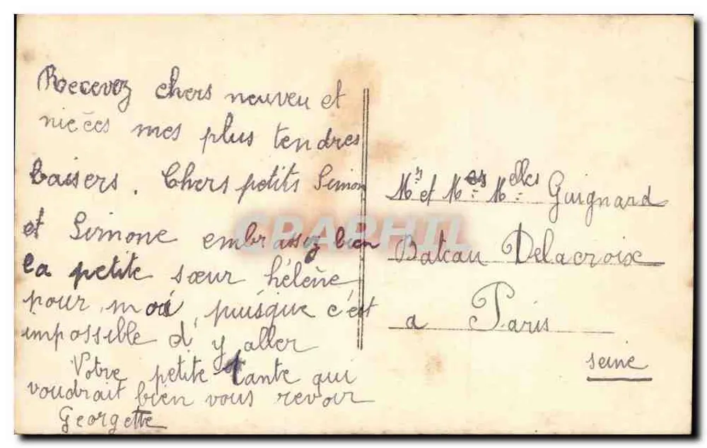 Vier Kinder beim Picknick — Amical Souvenir — La Fournière, Photo Plein Air, n°1341 - Rückseite