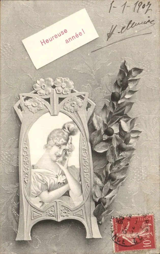 Frau in Art Nouveau-Rahmen — Grußkarte — A.S. Serie 550 - Vorderseite