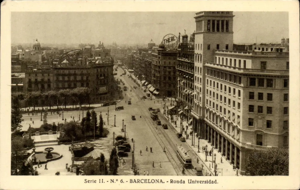 Barcelona - Ronda Universidad — Panoramablick mit dem Theater THEAL — Verlag ARTE, Serie II n°6 - Vorderseite