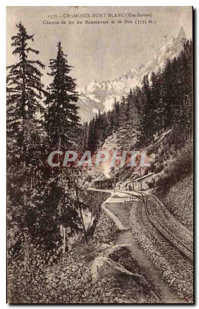 Chamonix Mont Blanc — Montenvers-Bahn und der Dru (3755 m.) — L. Fautaz, Verlag, in Annecy (Haute-Savoie) - Vorderseite
