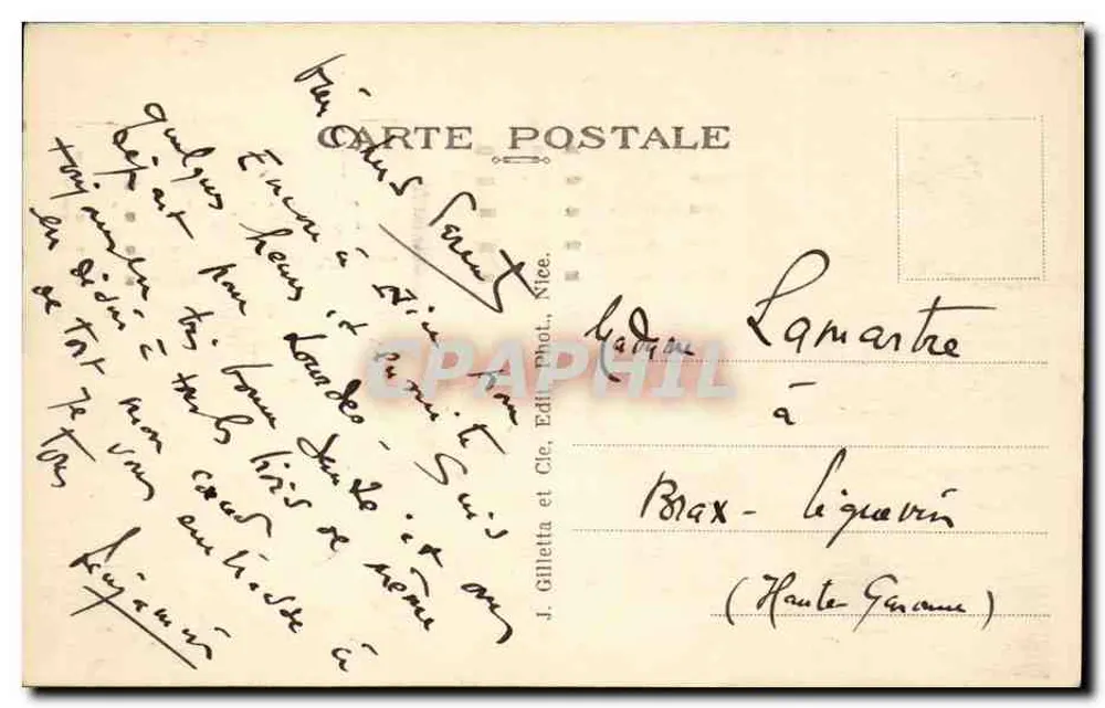 Terrasse do Sol — Nice - Rauba Capeu — J. Gilletta et Cie, editor - Verso