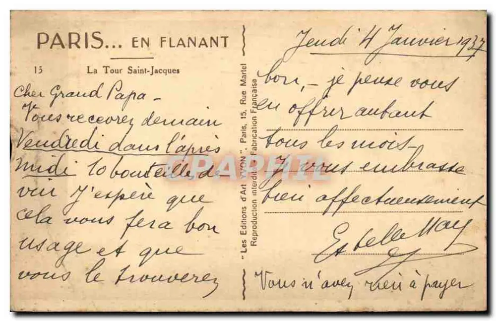 Paris — A Torre Saint-Jacques — Les Editions d'Art VYON - Verso