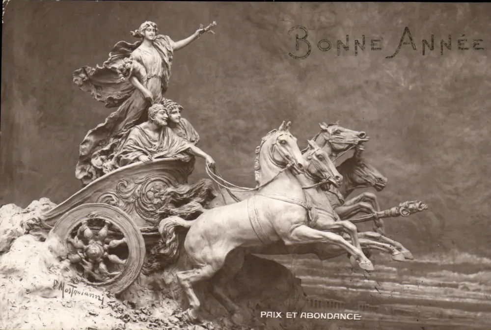 Statue der Frieden und Fülle — Frohe Neujahr — D. Nostrianny, Verlag A. Meyr. Nr. 164 - Vorderseite