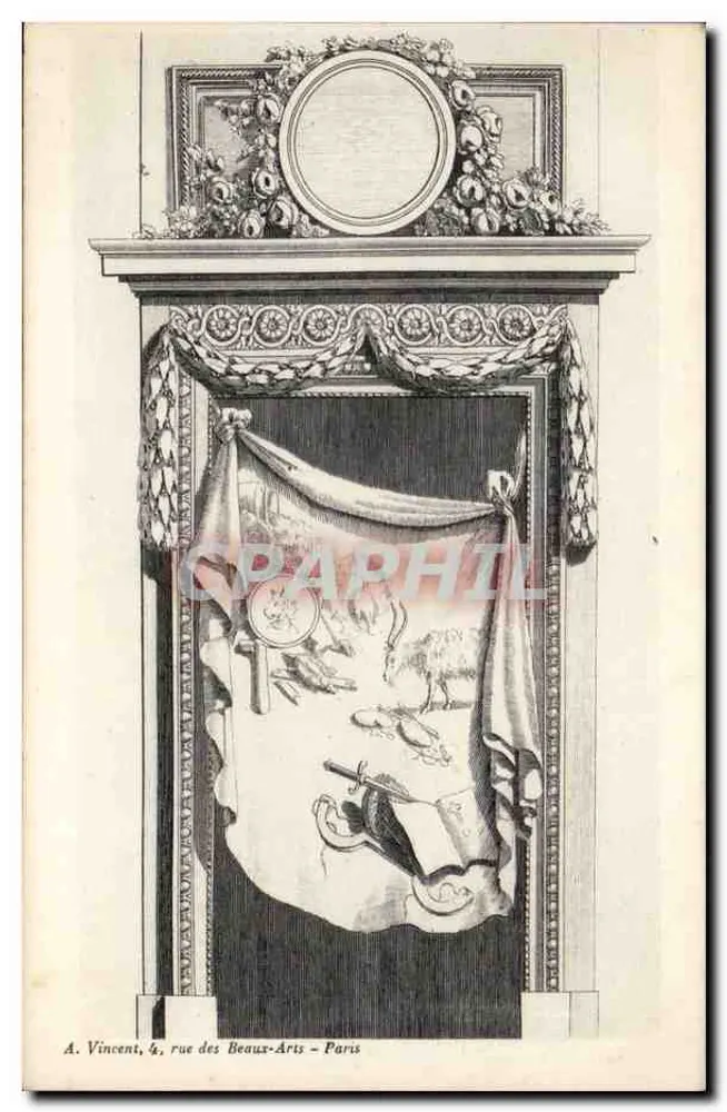 Interior decorado — cortina decorada com motivos — A. Vincent, 4, rue des Beaux-Arts - Paris - Frente
