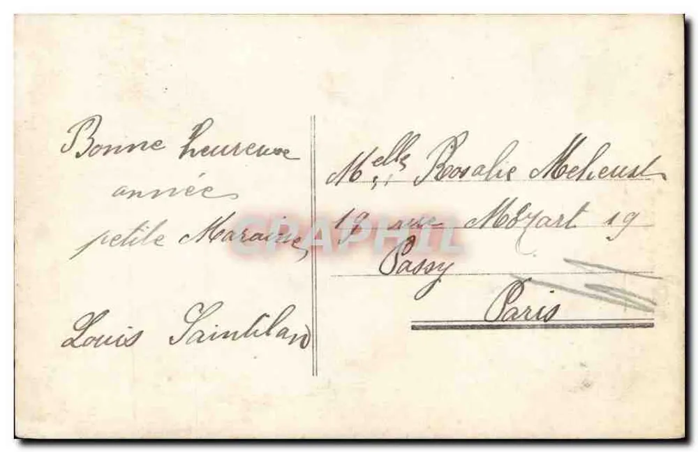 Mann mit Schnurrbart, der einen Blumenstrauß hält — Frohe Geburtstagskarte — Verlag J.N. n° nicht sichtbar - Rückseite