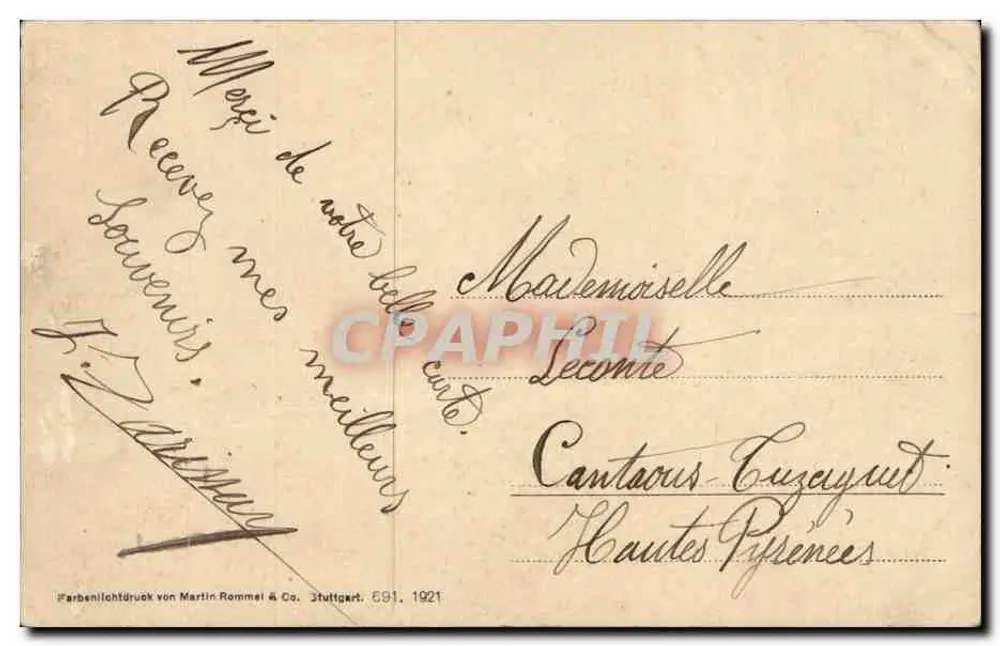 Flores de papoula rosa — editor Martin Rommel & Co. Stuttgart - Verso