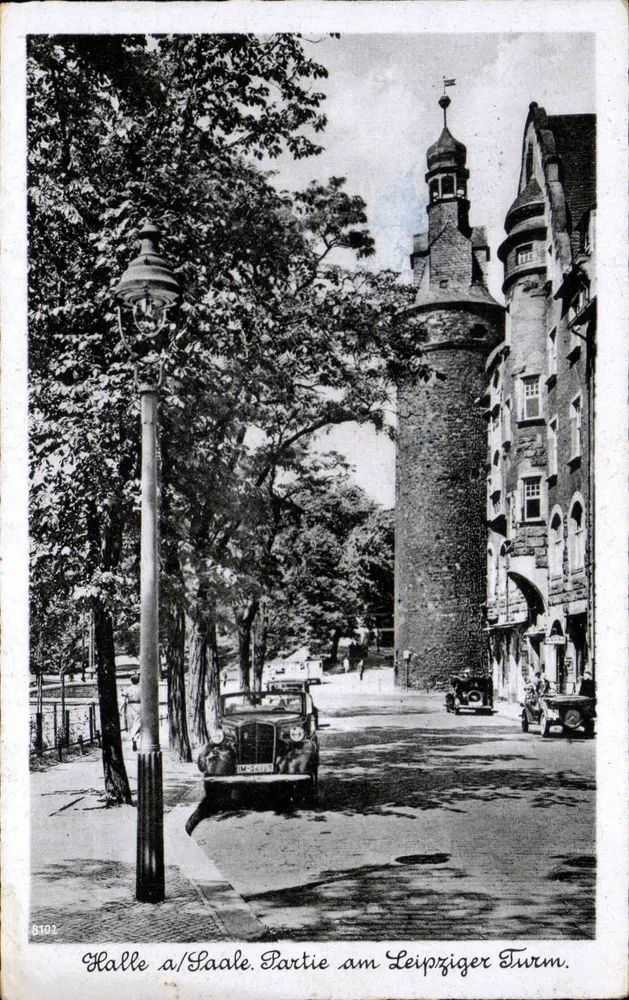 Halle a/Saale — Parte junto ao Torre de Leipzig — editor desconhecido, n° de série 8102 - Frente