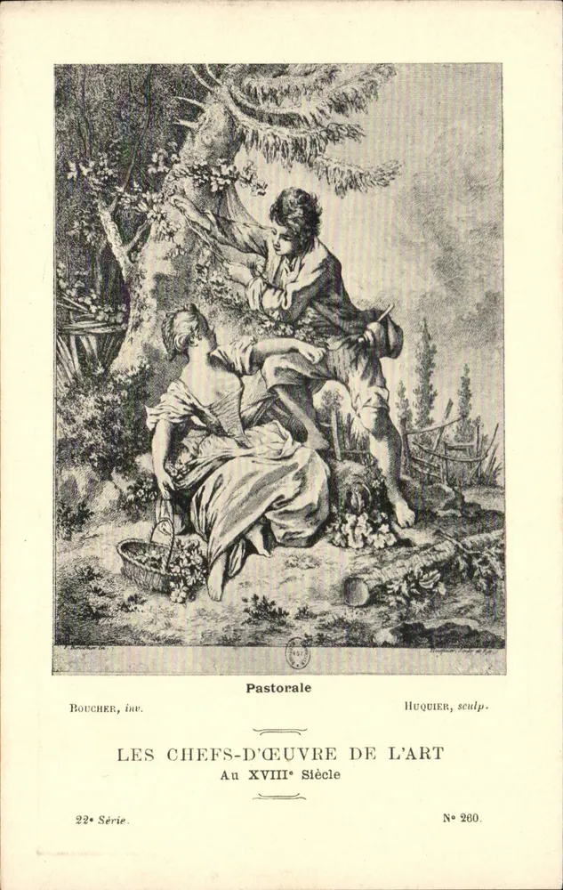 Landschaftsszene — Meisterwerke der Kunst im 18. Jahrhundert — Boucher, inv. / Huquier, sculp. — Serie 22, Nr. 260 - Vorderseite
