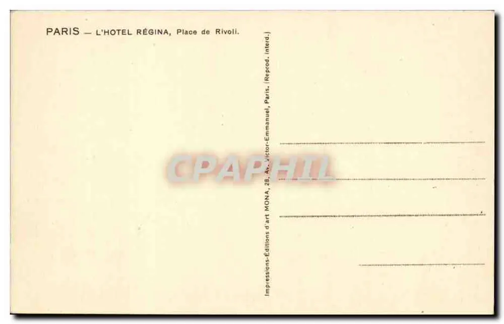 Paris — Das Hotel Regina, Place de Rivoli — Editions Mona - Rückseite