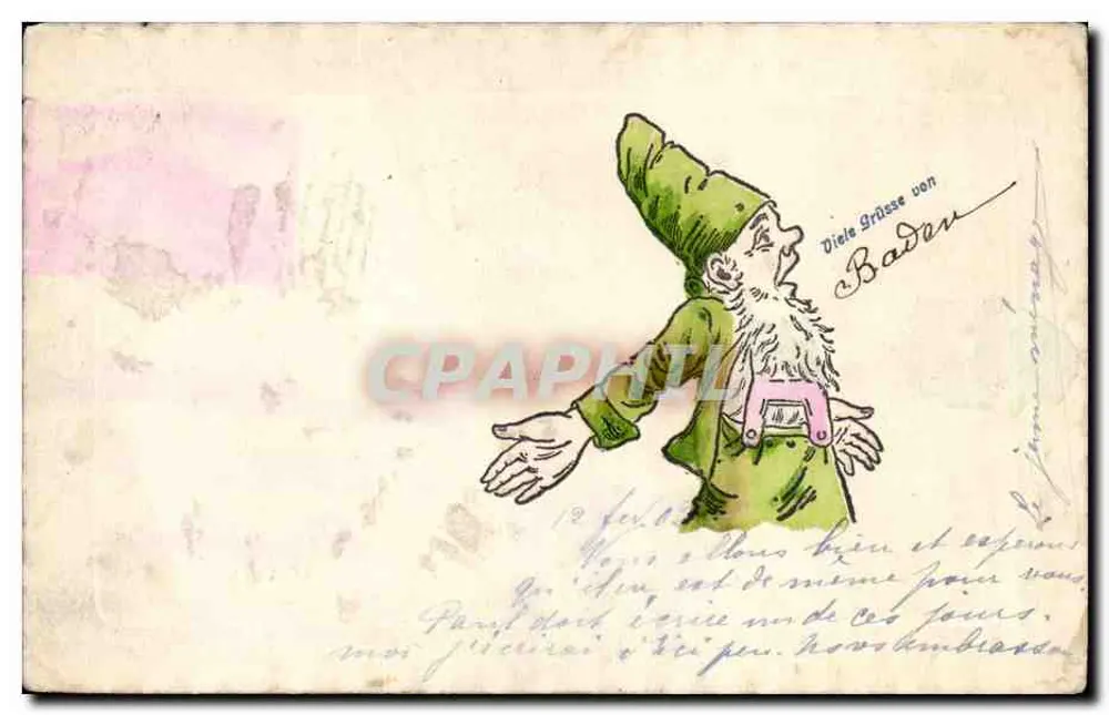 Gnome en costume vert — éditeur 'Fichtelmann' n° 963 — Baden - Frente