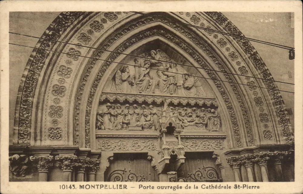 Montpellier — Ornamentale Tür der Kathedrale Saint-Pierre — Verlag Rivière-Bulot, Pons (Charente) - Vorderseite