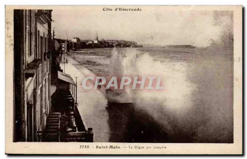 Saint-Malo — A Digue durante uma tempestade — Côte d'Emeraude, n° 3755 - Frente