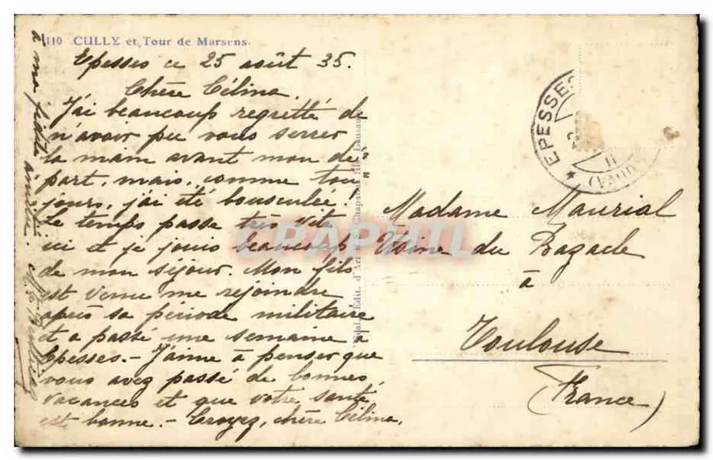 Cully i Wieża Marsens — widok panoramiczny jeziora — wydawca nieznany, nr 110 - Rewers