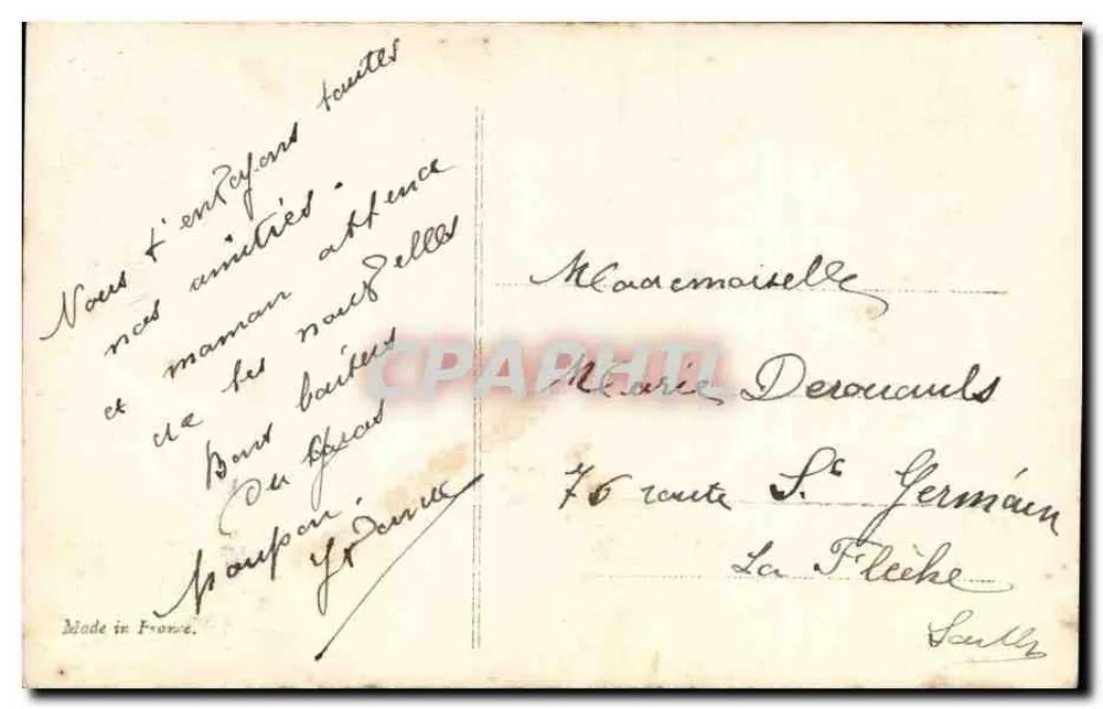Liebendes Paar — Gedruckter und handschriftlicher Text — Verlag Made in France - Rückseite