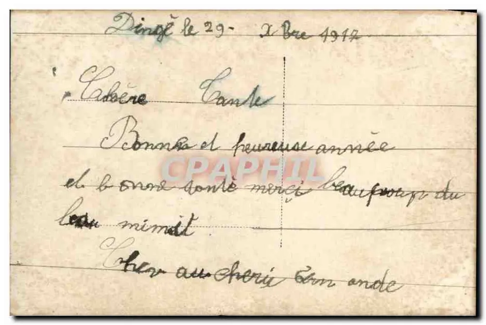 Menina com vestido verde segurando uma rosa — 'Bom Ano' — Carta postal datada 29 de fevereiro de 1917 - Verso