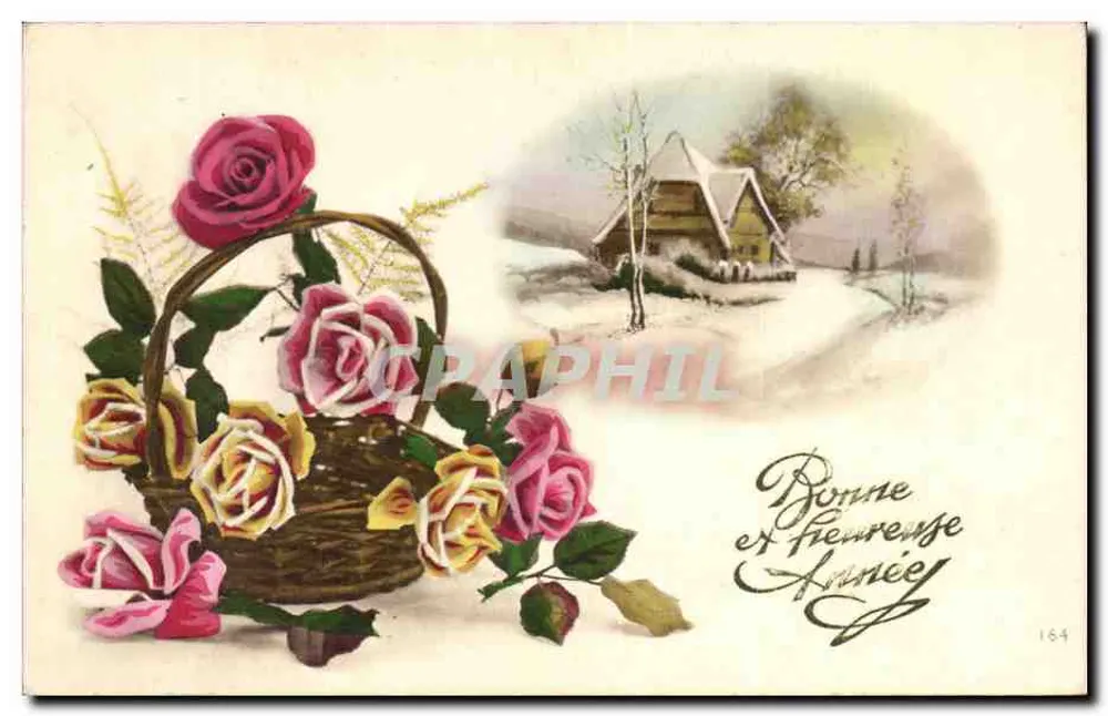 Rosenbukett — Winterlandschaft — Verlag HN, n° 164 - Vorderseite