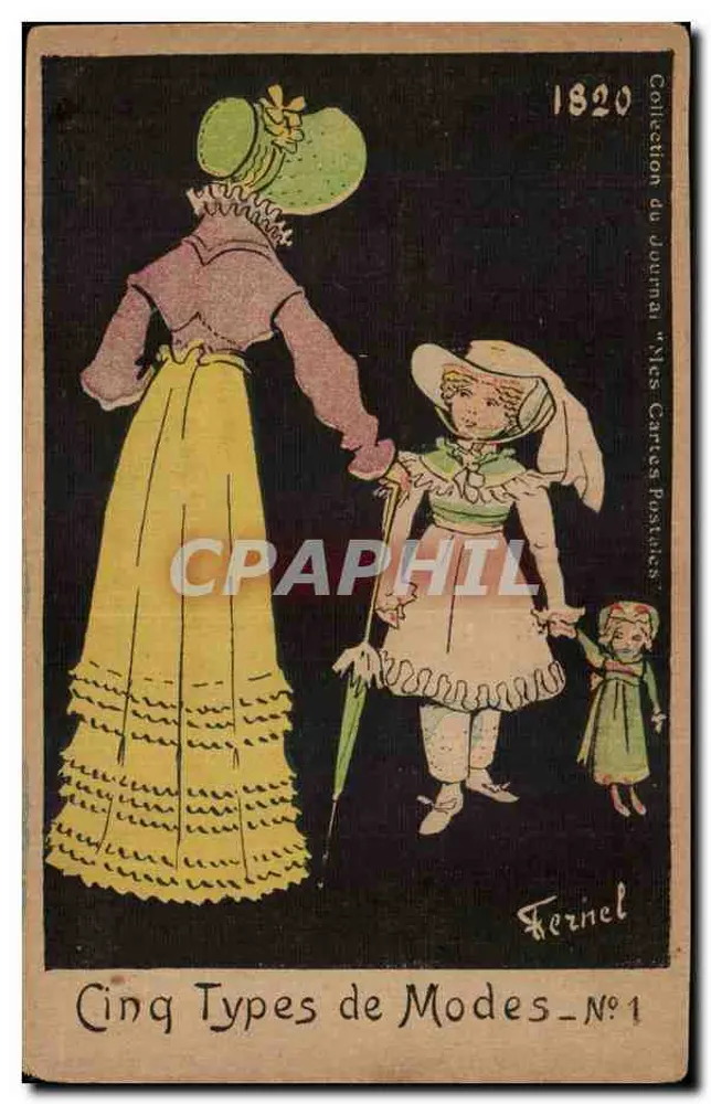 Fünf Modetypen — Nr. 1 — Sammlung der Zeitschrift 'Mes Cartes Postales' — Ferinel - Vorderseite