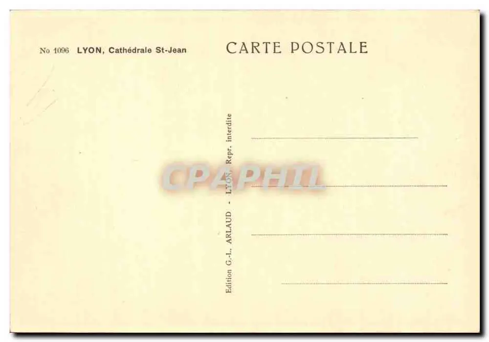 Lyons — Catedral de São João — Édition G.-L. Arlaud, n° 1096 - Verso