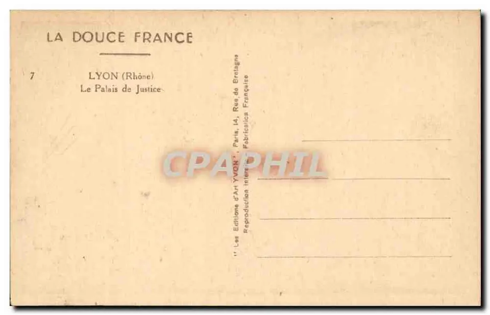 Lyon (Ródano) — O Palácio de Justiça — Edições d'Art YVON, Paris - Verso