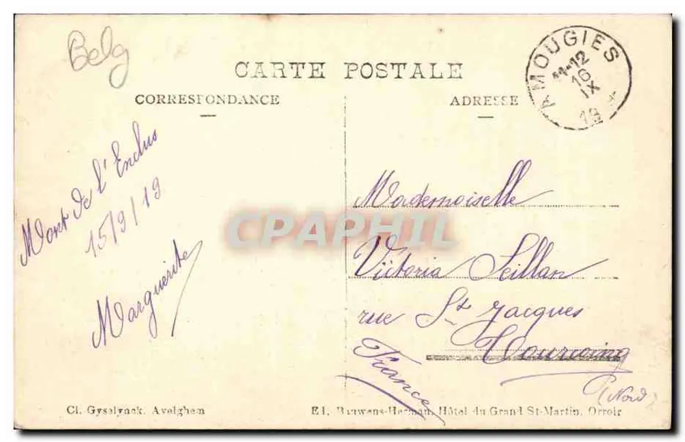 Orroir (Enclus) — Hotel du Grand St-Martin — E.L. Bruwens-Hecman - Rückseite