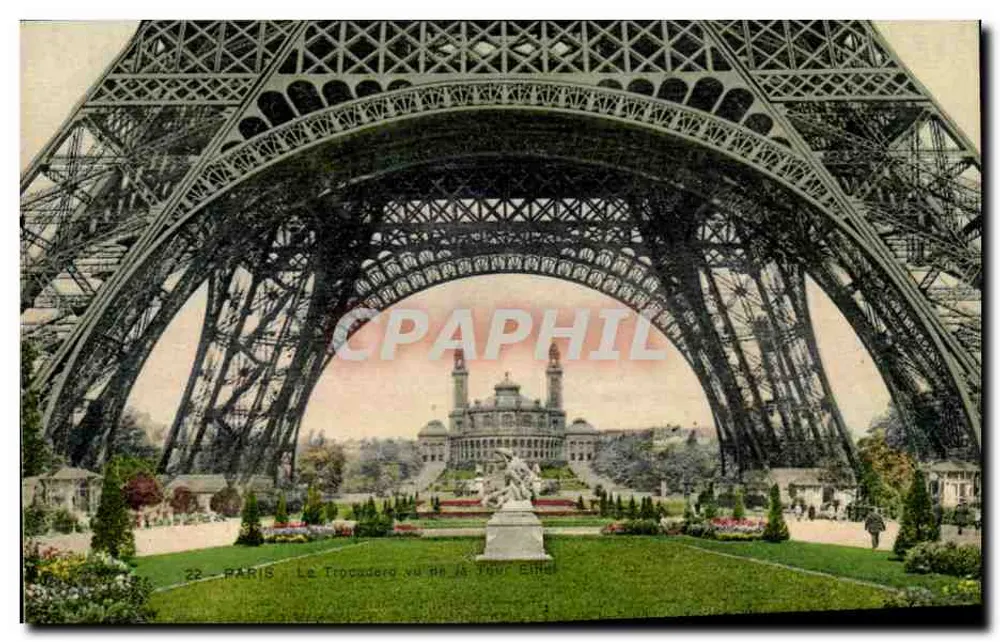 París - El Trocadéro visto desde el Arco del Tour Eiffel — Editor: Les Imprimerums d'Art Magietella, n° 22 - Anverso
