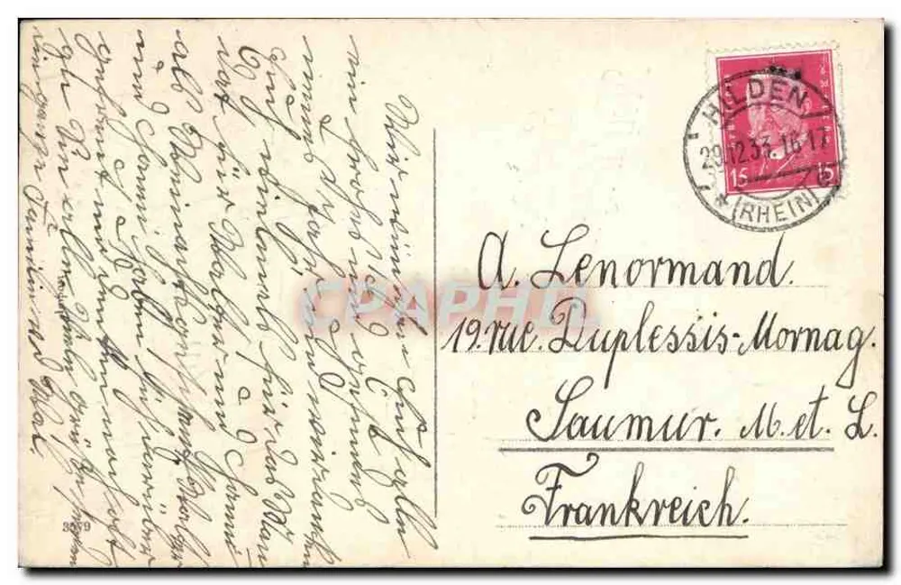 Carpeta y hojas de cuatro pétalos — Tarjeta postal de Año Nuevo — editor desconocido - Reverso