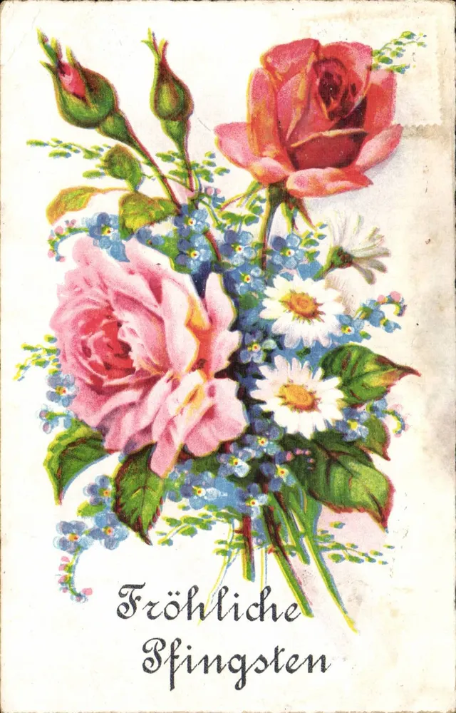 Arranjo de rosas e flores — Feliz Páscoa — editor desconhecido - Frente