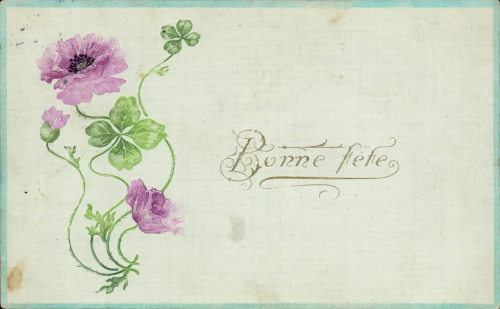 Blumen und Klee — Frohe Geburtstage — Ansichtskarte datiert 1905 - Vorderseite