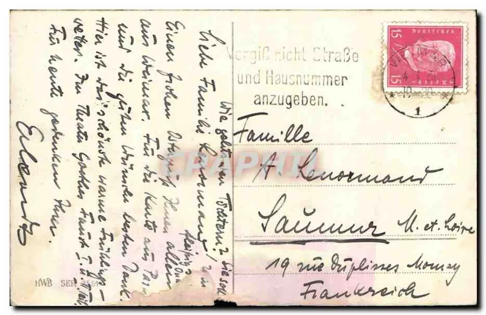 Blumen und Osterei — 'Frohes Osterfest' — Verlag nicht sichtbar - Rückseite