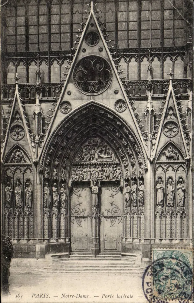 Paris — Catedral de Notre-Dame — Porta lateral — L'Imprimerie Nouvelle Photographique, n°183 - Frente