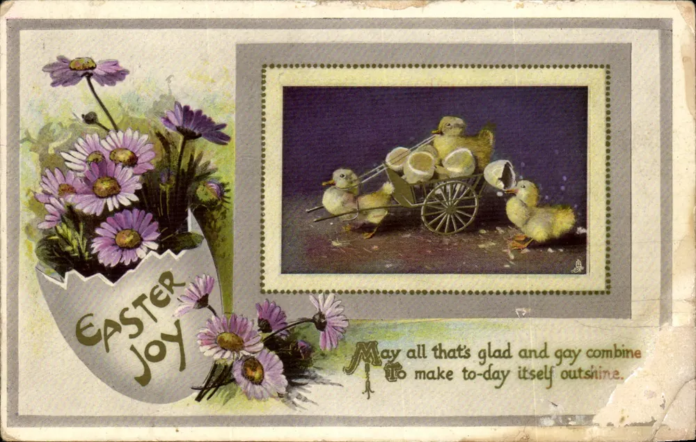 Poussins w wozie — Wielkanoc — Tuck's Post Card, seria nr 1039 - Awers