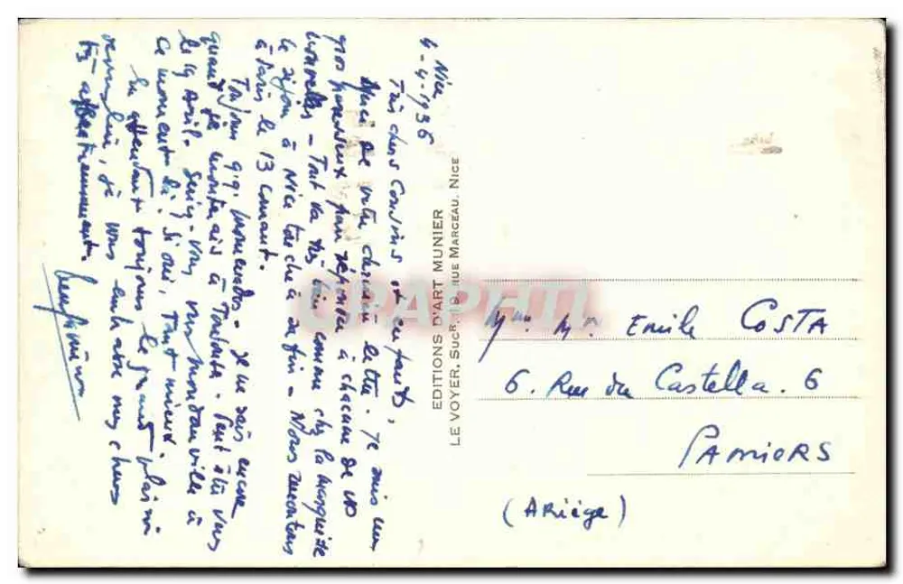 Nice - Promenade dos Ingleses e Mt. Boron — Munier, n°343 - Verso