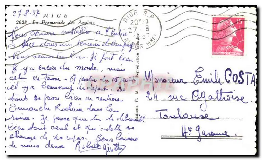 Vista da Promenade des Anglais em Nice — editor G. M. Reprodução Francesa, n° 2028 - Verso