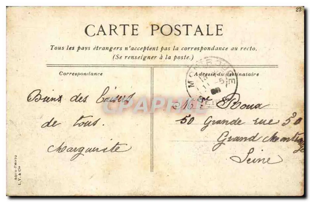 Paris - Bois de Boulogne - A Cascata — editor L.V. & Cie - Verso