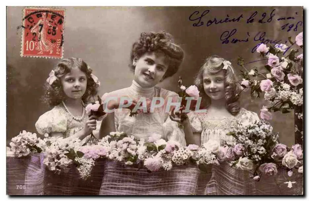 Familie mit Blumen — Serie 708 — Verleger unbekannt - Vorderseite