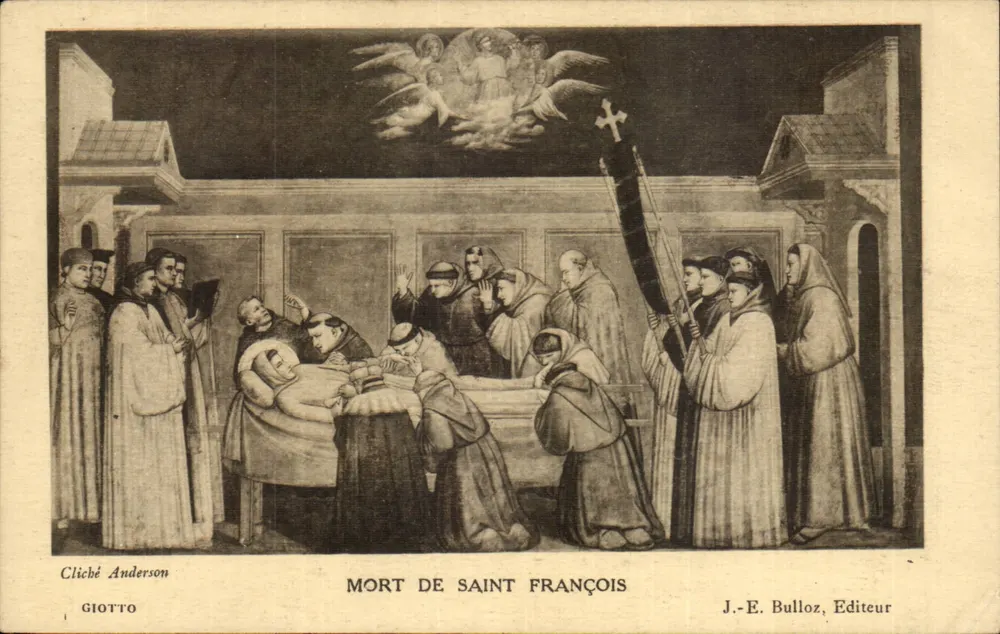 Morte de São Francisco — reprodução de uma pintura de Giotto — J.-E. Bulloz, Editor - Frente