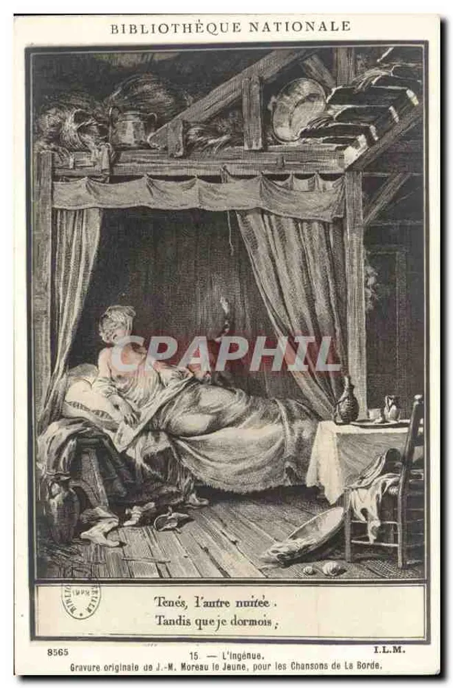 L'Ingénue — Tandis que je dormois — Originale Gravur von J.-M. Moreau le Jeune, für die Chansons de La Borde - Vorderseite