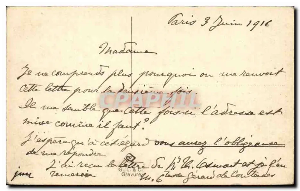 Paar in Hochzeitskleidung — ländliche Szene — Kupferstich G.L.&C. Nr. 6, gedruckter Text 'G.L.&C. Kupferstich' - Rückseite
