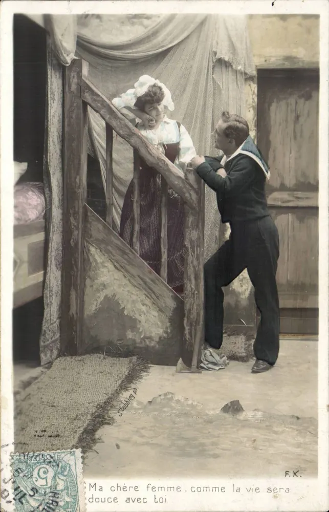 Neue Lebensszenen — Seemann und Frau am Fuße einer Treppe — F.K. (Verlag) - Vorderseite